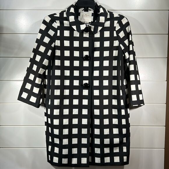 Kate Spade Black & White Franny Rain Coat Women's Size Medium Checkered Jacket - Picture 6 of 10